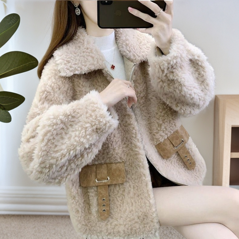 新款时尚短款外套女冬年新款韩版宽松羊羔绒百搭上衣小个子小香风