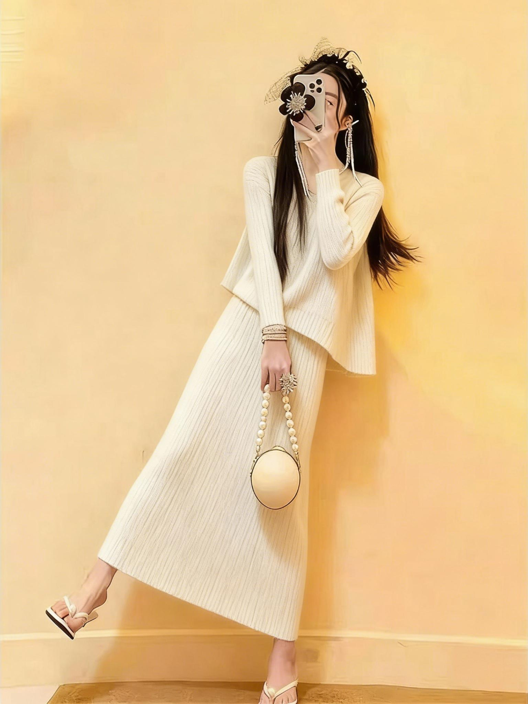 慵懒风韩系针织秋冬一整套慵懒高级感软糯上衣长裤时尚显瘦两件套