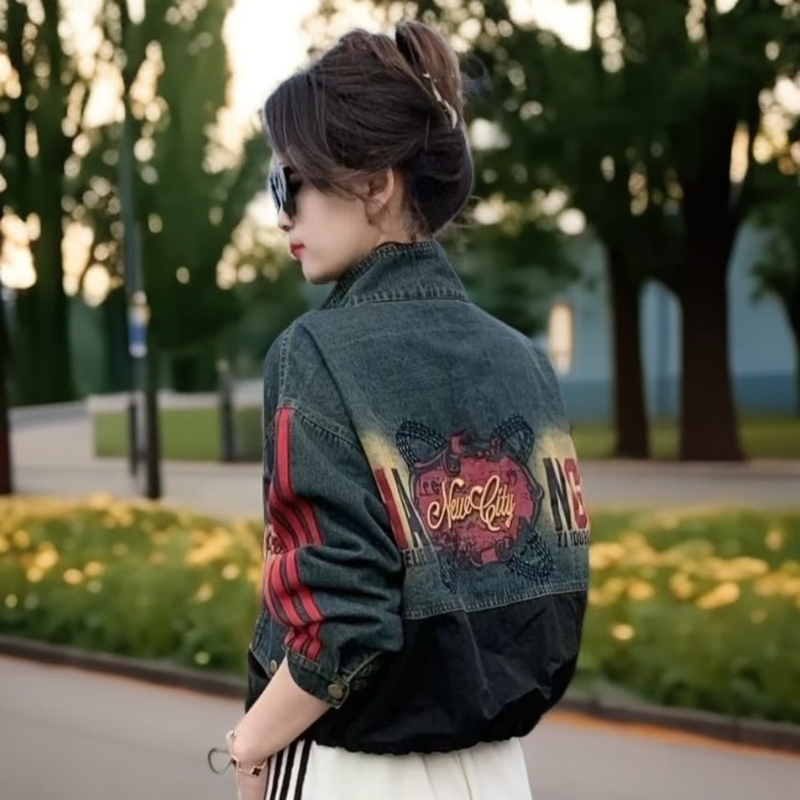 慵懒风立领夹克牛仔外套女秋季爆款2025新款休闲百搭宽松短款上衣