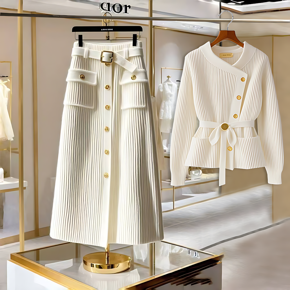 秋季轻熟风穿搭收腰显瘦针织毛衣外套洋气减龄半身裙子两件套装女