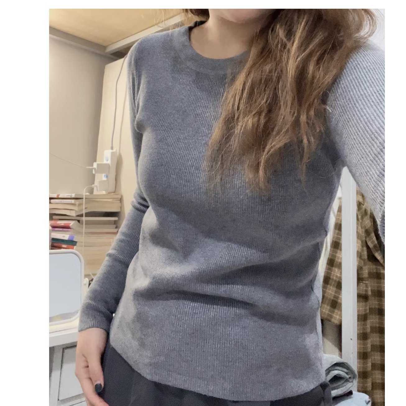 初秋韩版深灰色长袖女新款修身显瘦百搭打底衫洋气上衣女ins潮