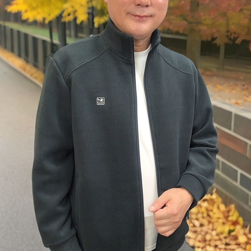 24850铁）新款拉链免烫双面卫衣中老年上衣立领男士户外运动