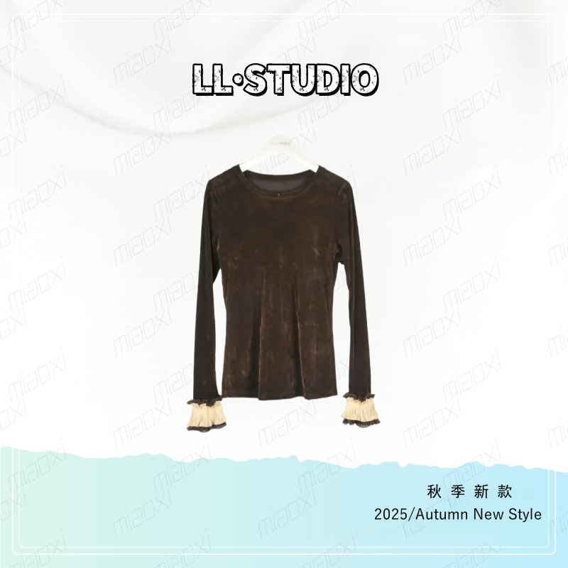 妙兮·LL秋季新款时尚百搭中式长袖设计款拼接袖口上衣*20252368