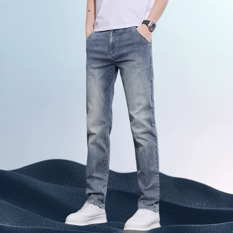 巴赛娜缇夏季薄款复古牛仔裤男直筒宽松新款水洗弹力休闲裤子夏天
