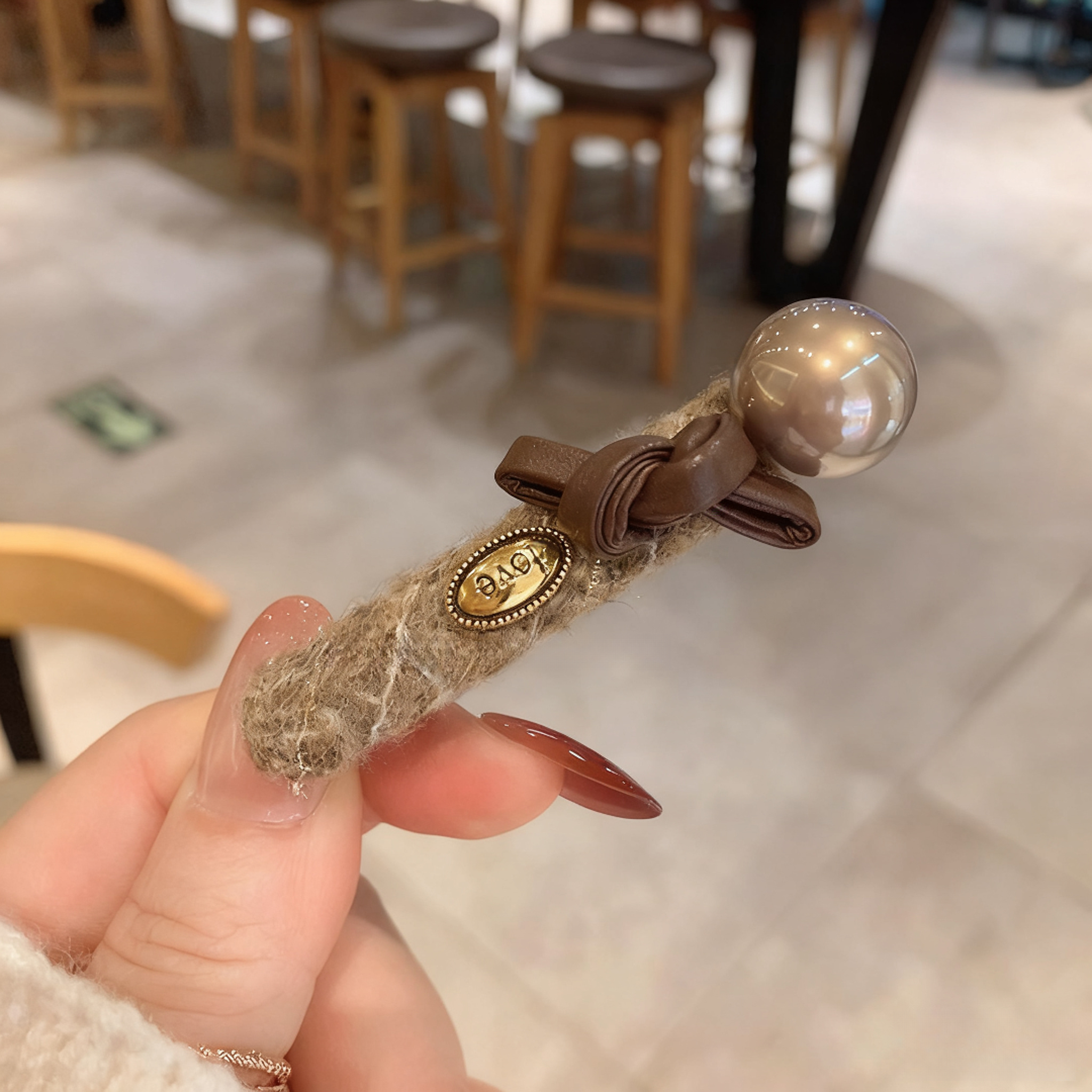 珍珠咖色毛线发夹女士盘发鸭嘴夹东大门高级感前额刘海夹侧边夹子