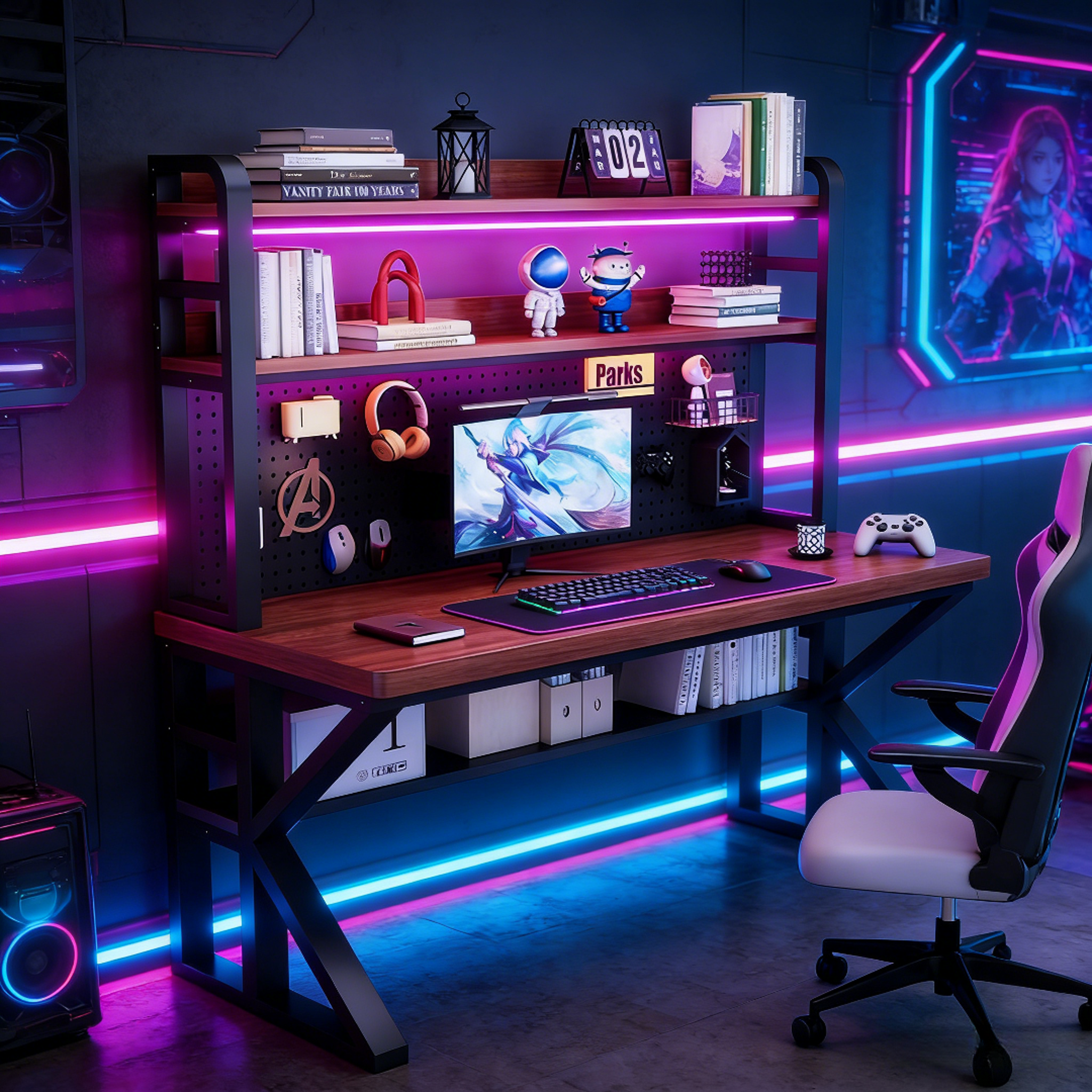 电脑桌置物架一体家用卧室书架宿舍台式电脑桌出租房收纳电竞桌子