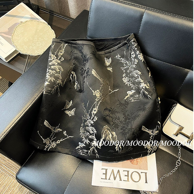 高腰显瘦新中式提花A字裙短裙半身裙2025夏季新款小个子气质复古