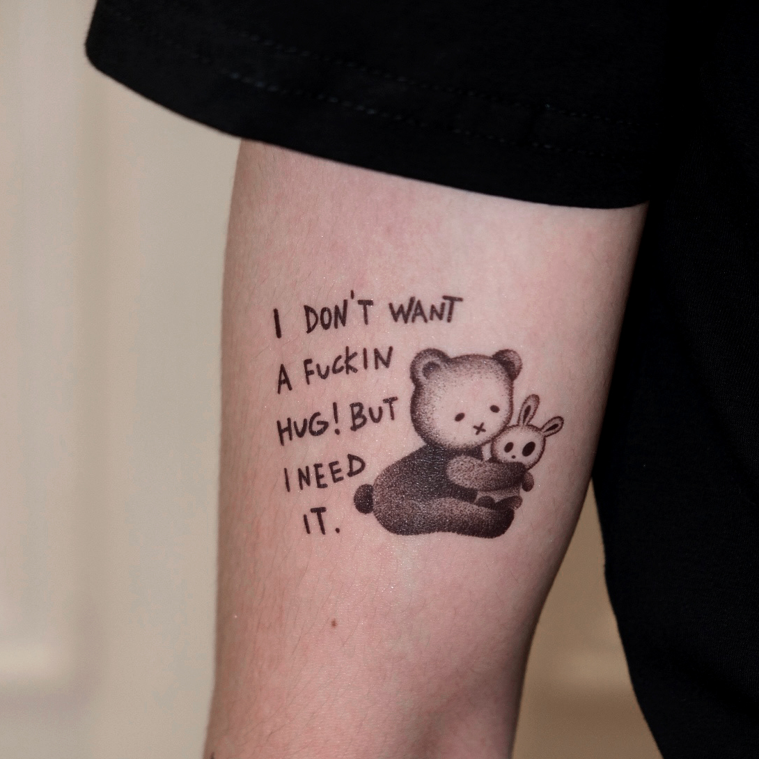 INKEXIT原创卡通小熊纹身贴防水持久女生个性手臂黑白小图贴纸