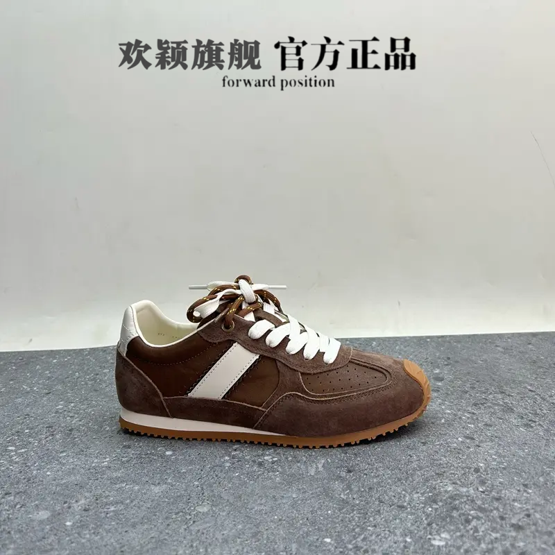 欢颖真皮运动鞋女2025秋季新款阿甘鞋系带圆头厚底增高女板鞋