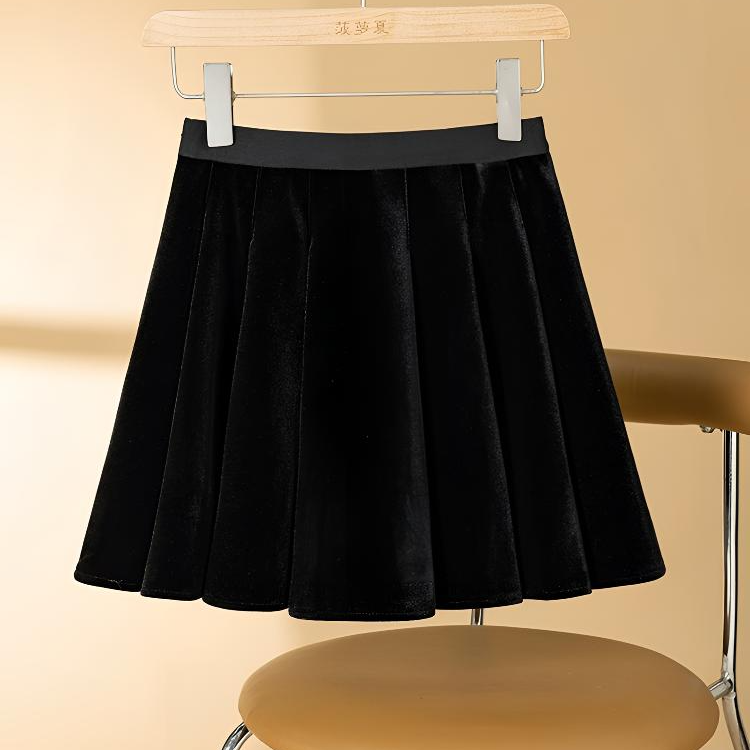 丝绒百褶裙短裙女秋季2025新款高腰遮肉显瘦a字松紧腰半身裙秋冬