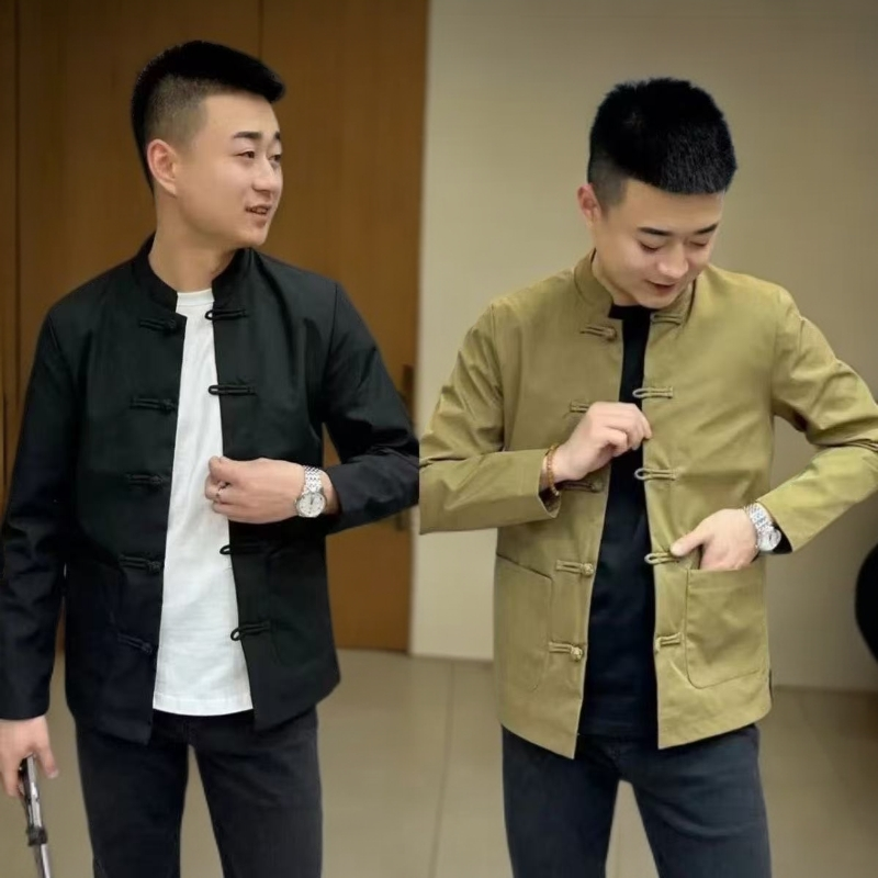 秋季新款男士夹克中国风唐装立领盘扣复古帅气中式网红款外套潮流
