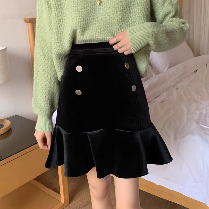 2025半身裙女荷叶边鱼尾包臀裙韩版显瘦防走光遮胯短裙气质中裙子