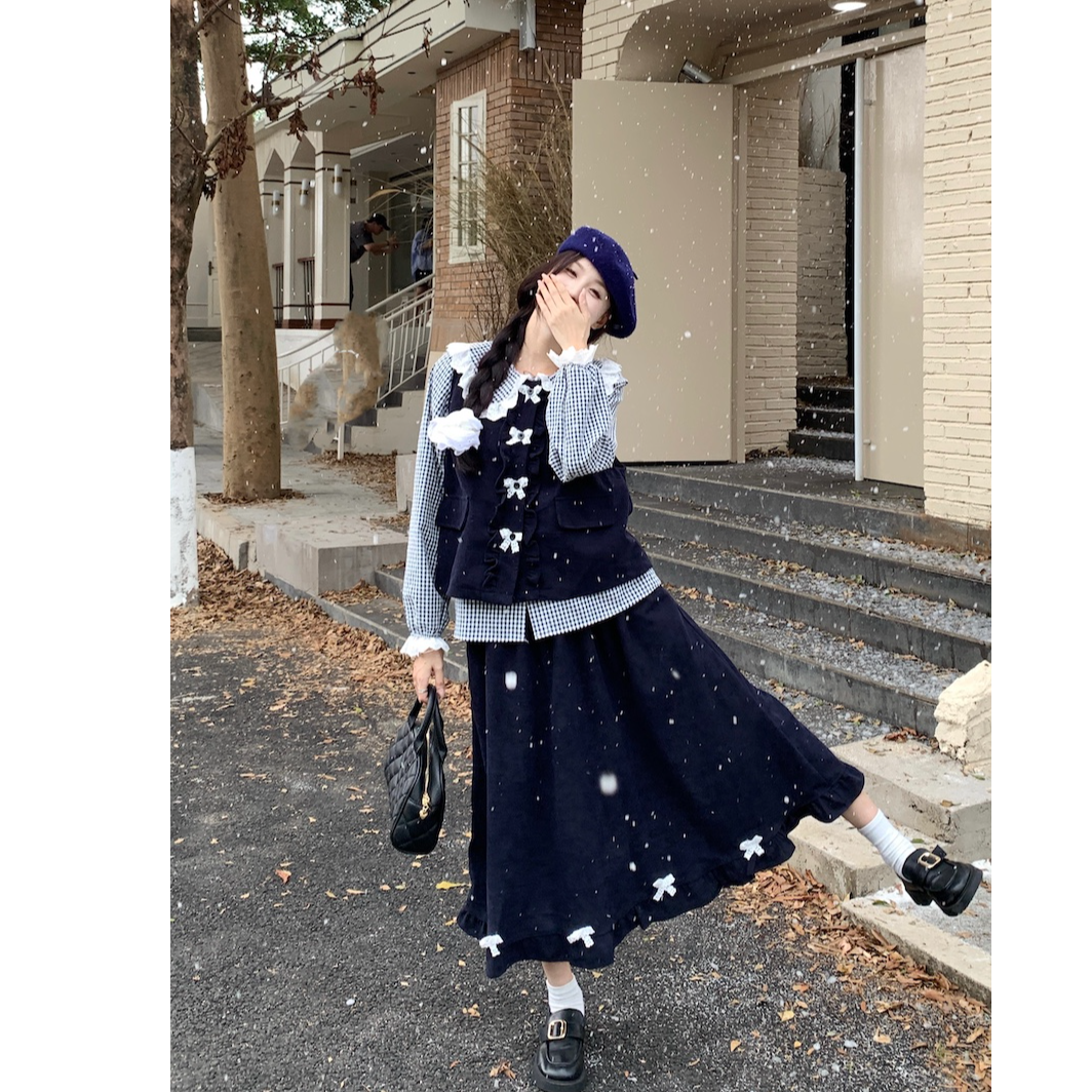 秋冬三件套休闲甜美清新学院时尚套装显瘦时尚小众炸街高级感女装