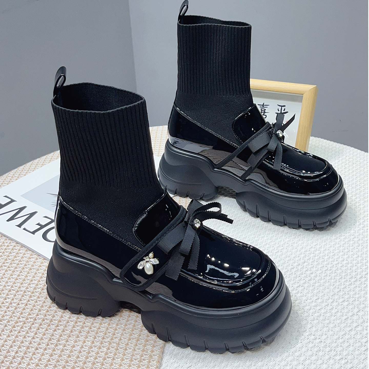 小个子增高7cm厚底瘦瘦靴女2025秋季新款英伦风弹力袜靴显瘦短靴