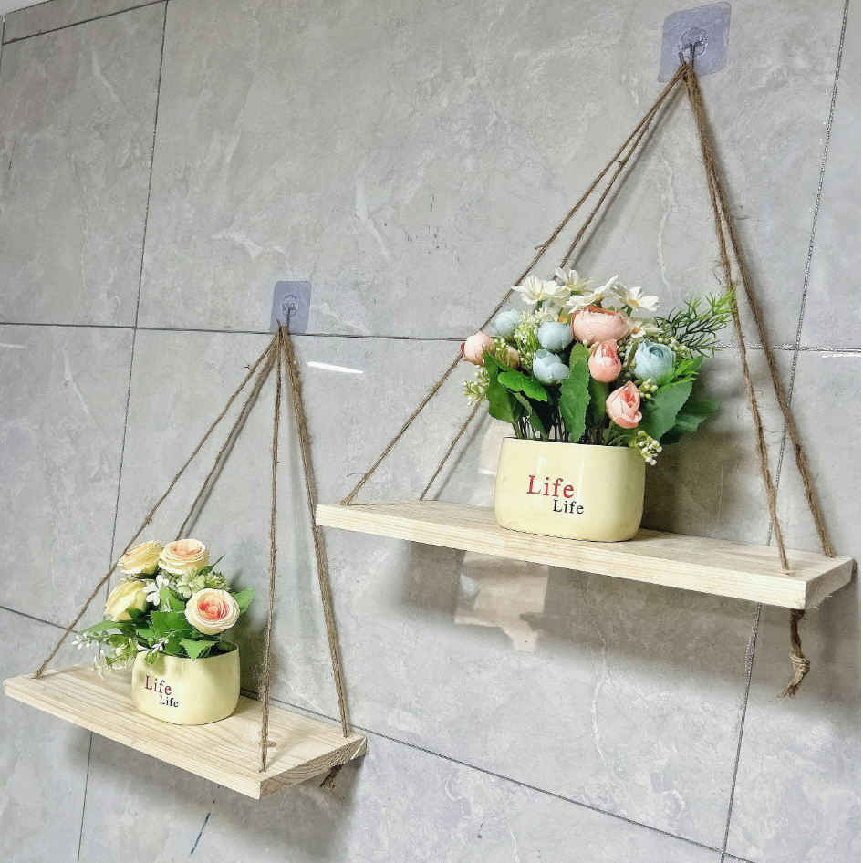 阳台实木花架悬挂式置物架多肉花盆架植物摆放架壁挂墙上装饰木板