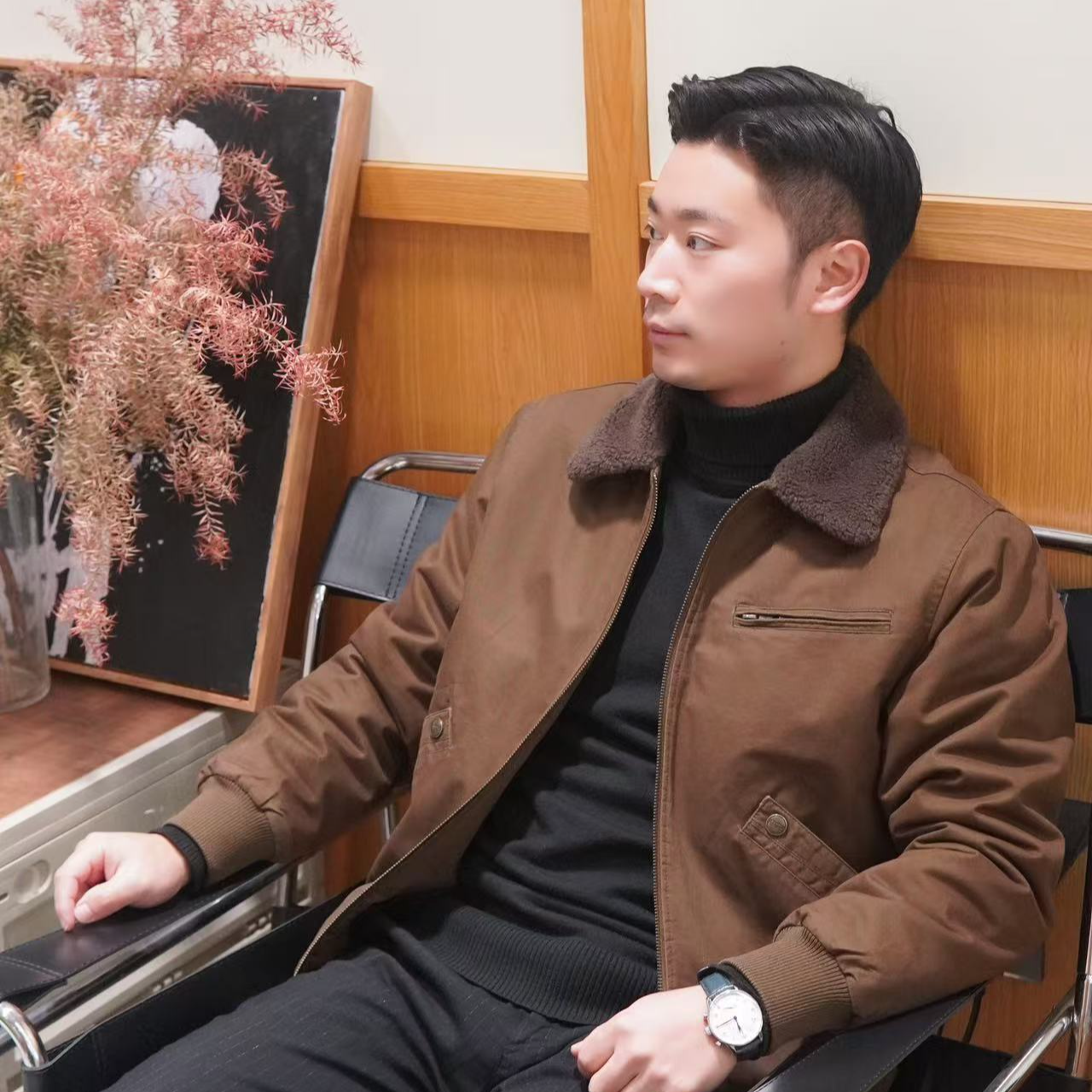 全棉真绵羊毛内里飞行员夹克棉服羊羔毛内里含量73%羊剪绒27%羊毛