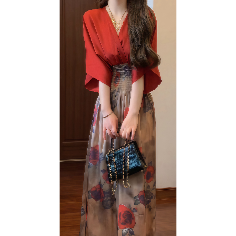 夏季敦煌风高级感设计感油画连衣裙异域风情新疆西藏度假长裙9254