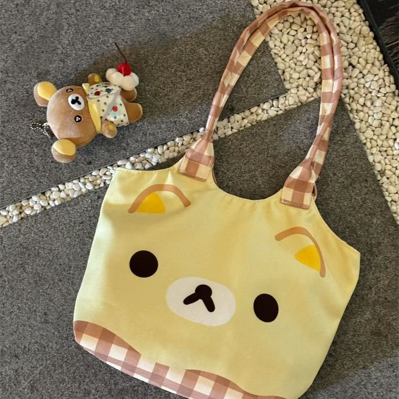 ZY新款卡通插画可爱新款帆布包单肩大容量通勤托特休闲学生布包女