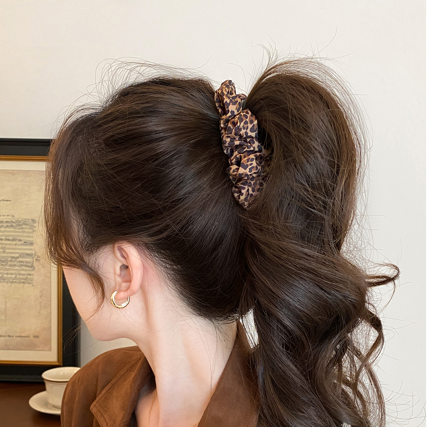 复古豹纹波点褶皱香蕉夹女后脑勺盘发抓夹马尾夹竖夹发卡头饰发饰