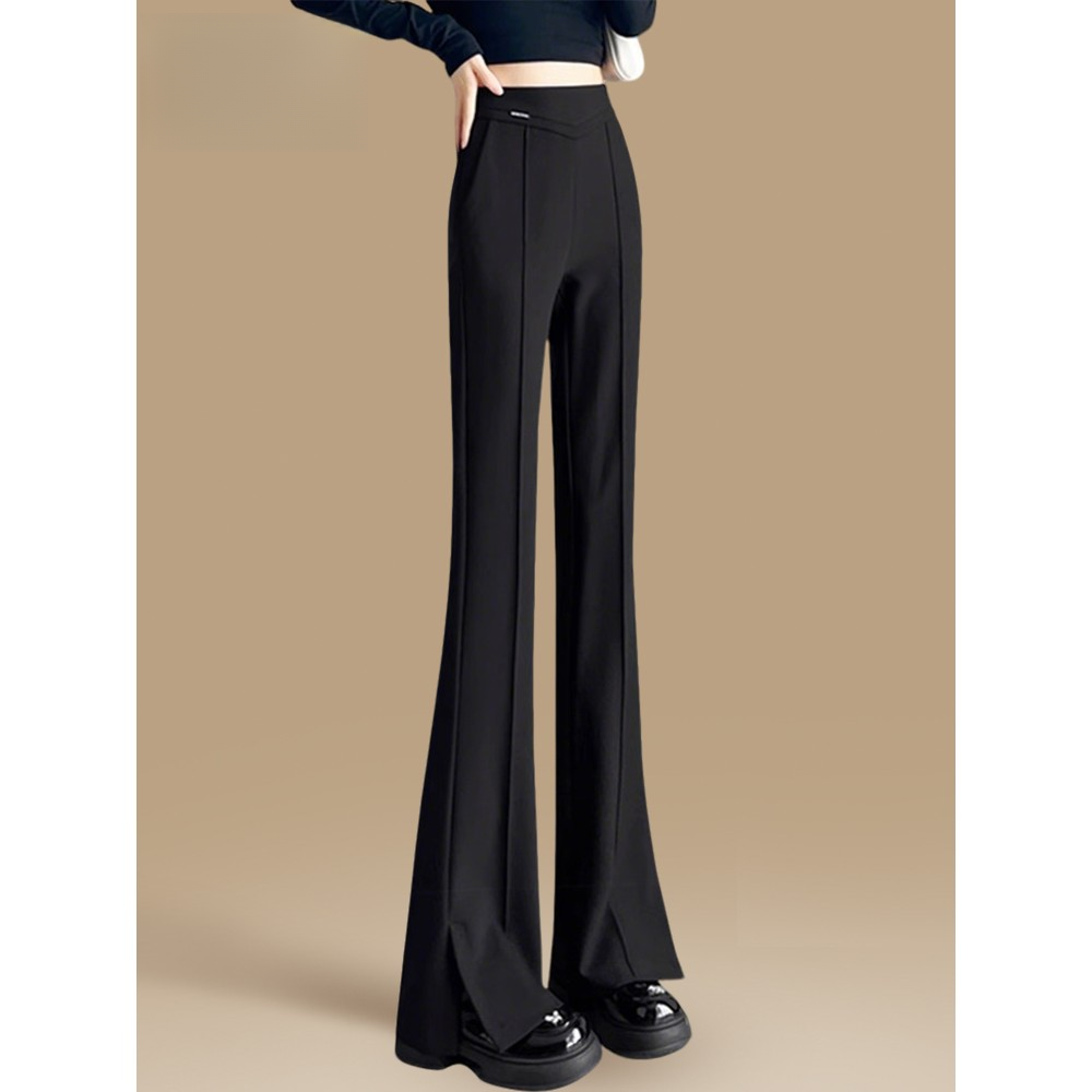 侧开叉微喇西装裤女春秋2025新款黑色高腰薄款加长垂感冰丝喇叭裤