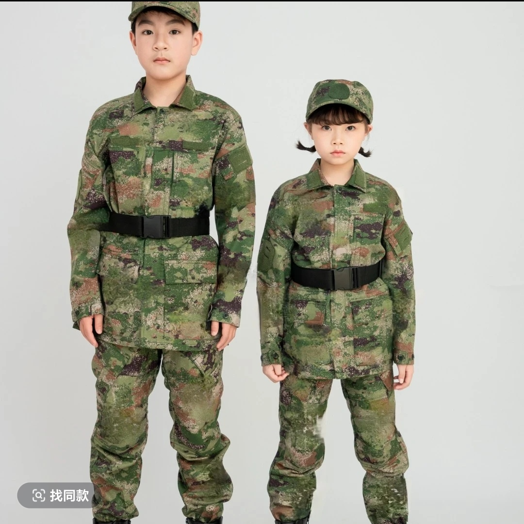 迷彩服女童男孩长袖套装cs户外拓展训练军绿色耐磨春夏季学生服