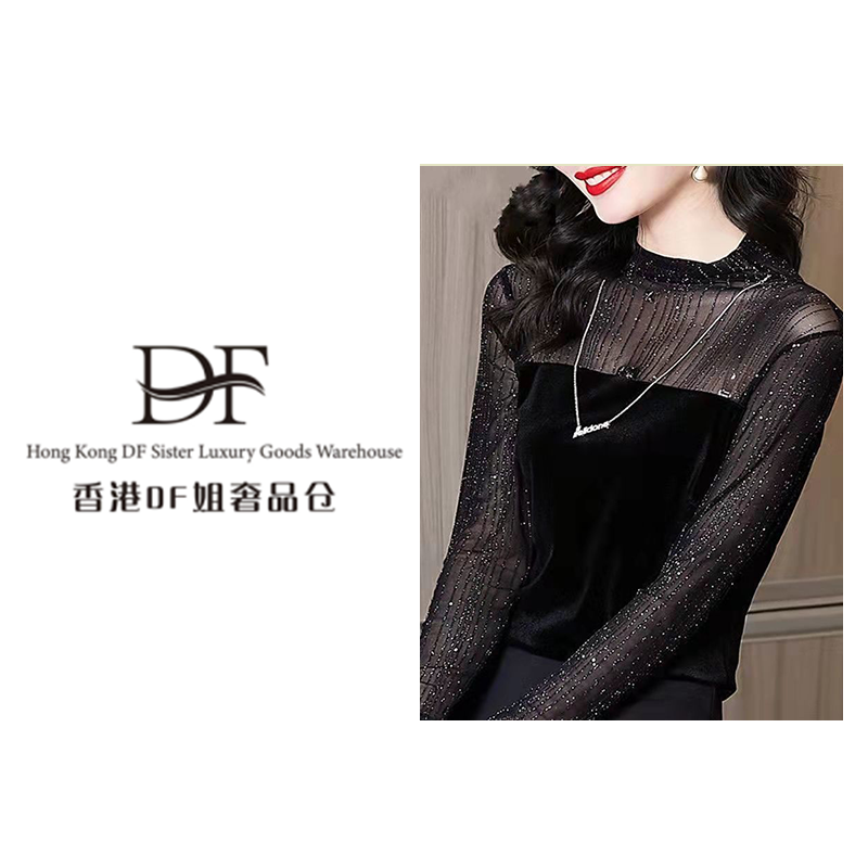 【DF奢品仓】秋冬闪闪衫女修身显瘦减龄内搭外穿长袖打底网纱上衣