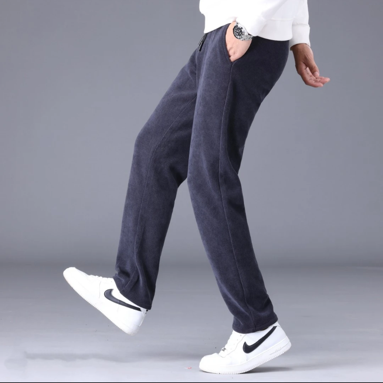 冬季特厚加绒保暖男士休闲裤束脚小直筒潮流时尚百搭弹力阔腿宽松