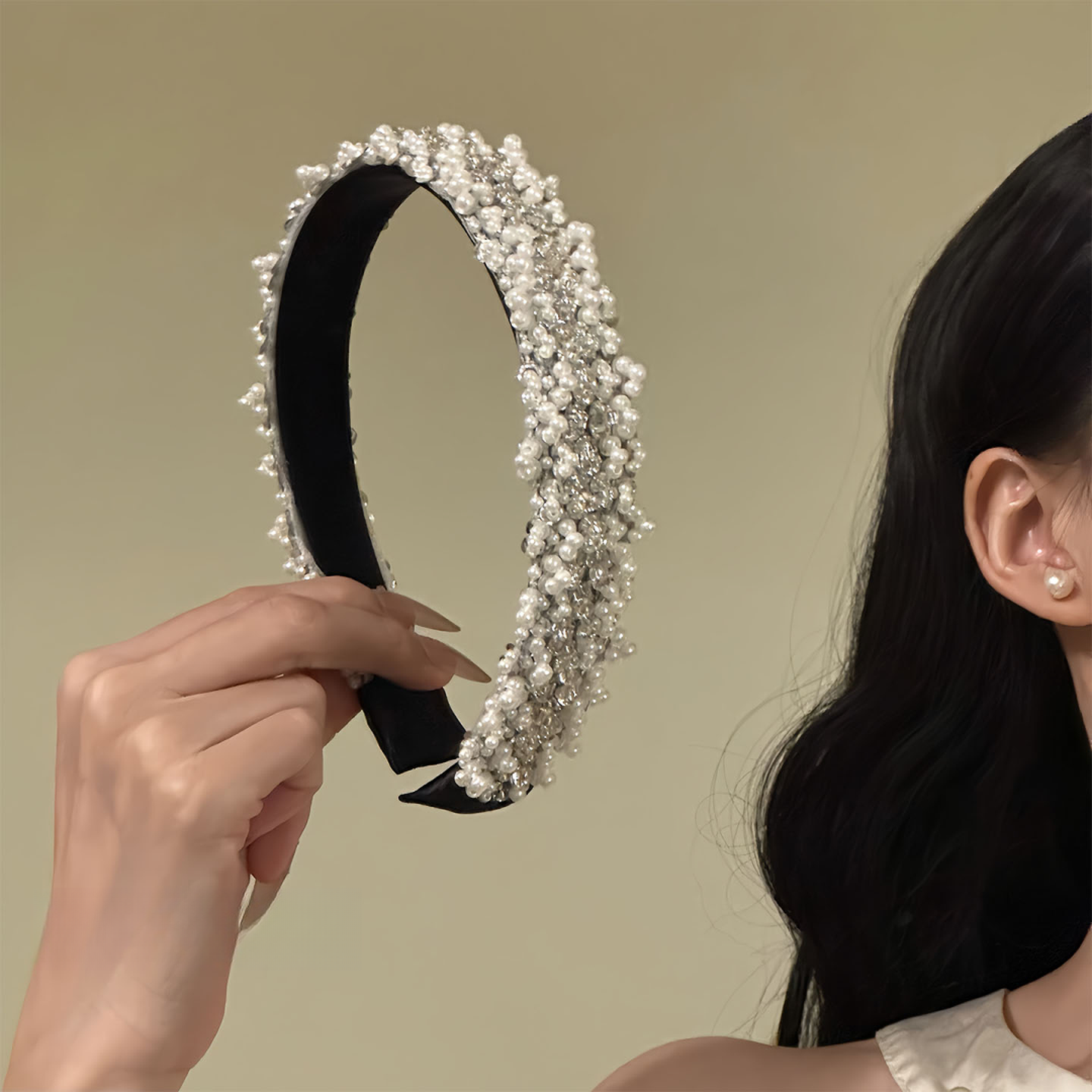 香颂名伶~复古轻奢闪锆珍珠发箍法式高颅顶头箍发卡