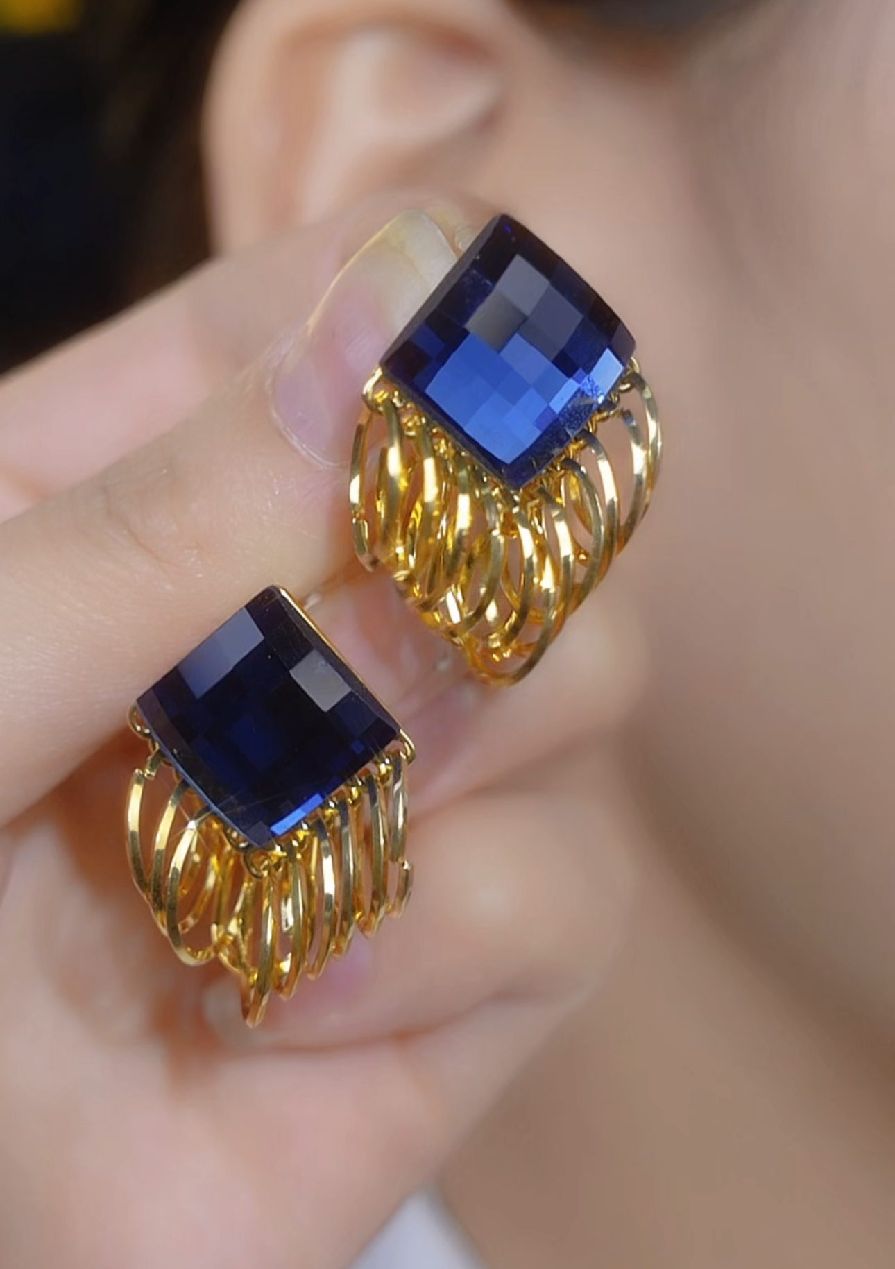 铜合金合成锆石耳饰 「蓝色菱形」高级感网红气质时尚轻奢百搭耳环