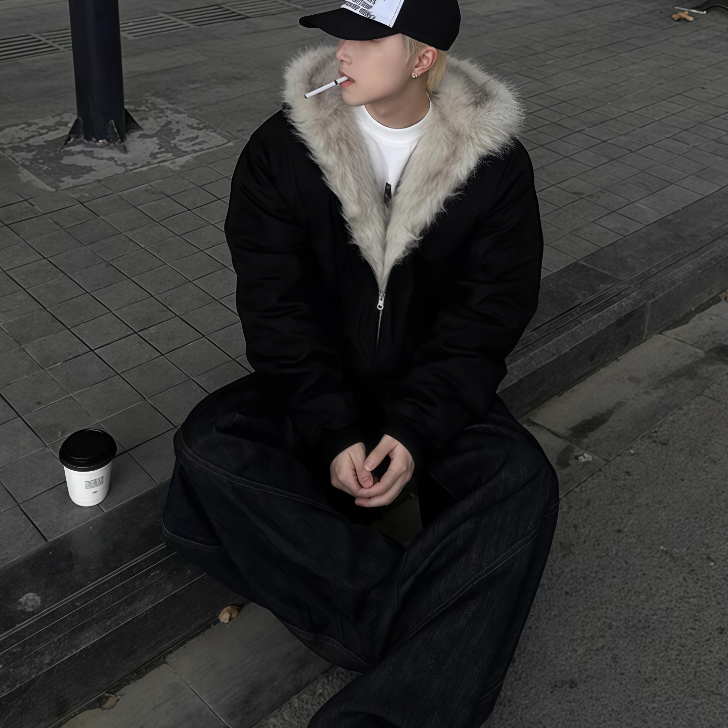 冬季解构廓形座山雕毛领情侣外套短款连帽美式派克服加厚棉服男