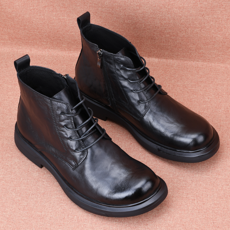 CATIA SELI秋冬男士头层牛皮时尚真皮休闲中帮皮鞋潮流马丁靴圆头