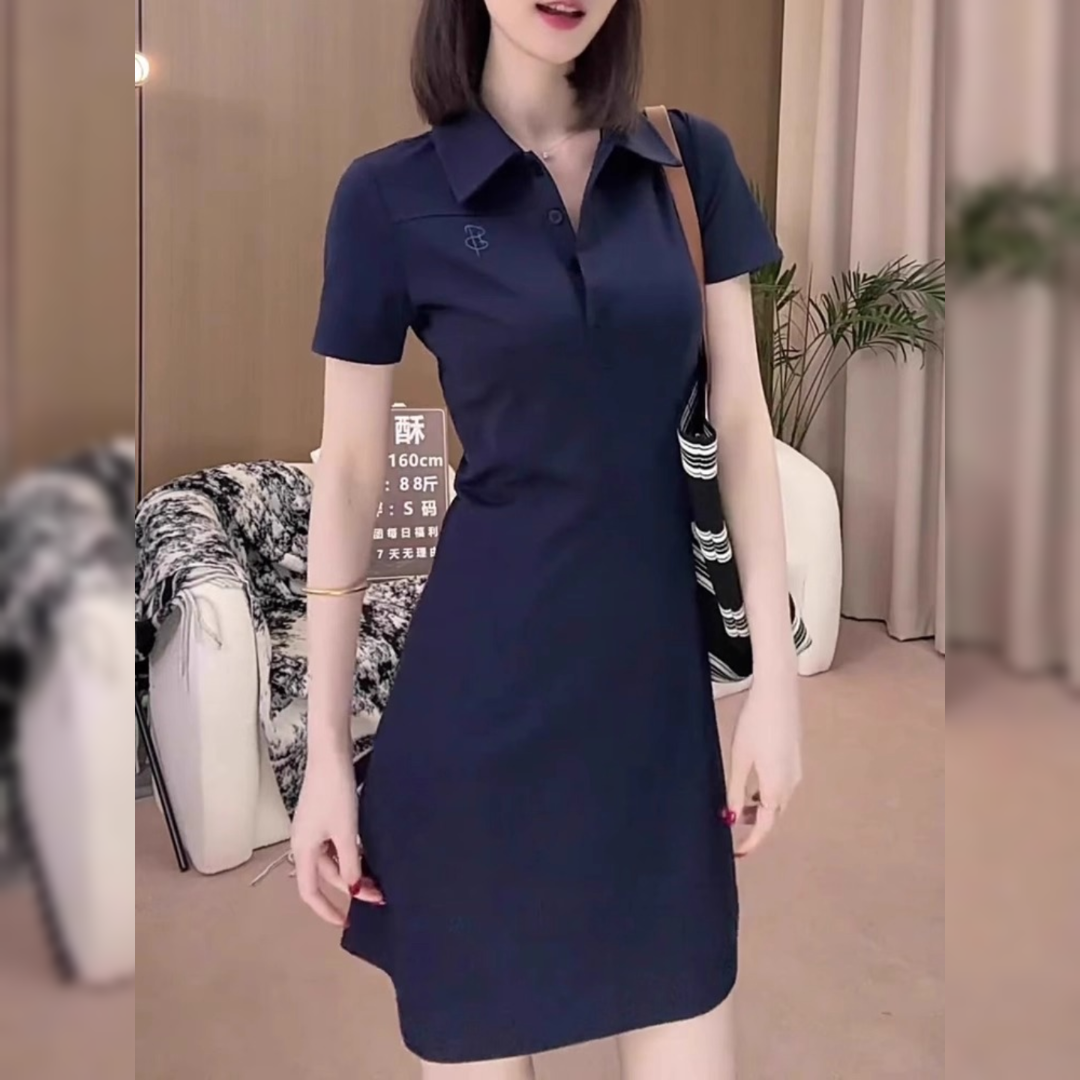 休闲运动风短袖连衣裙女夏季大码胖MM韩版减龄收腰显瘦Polo领短裙
