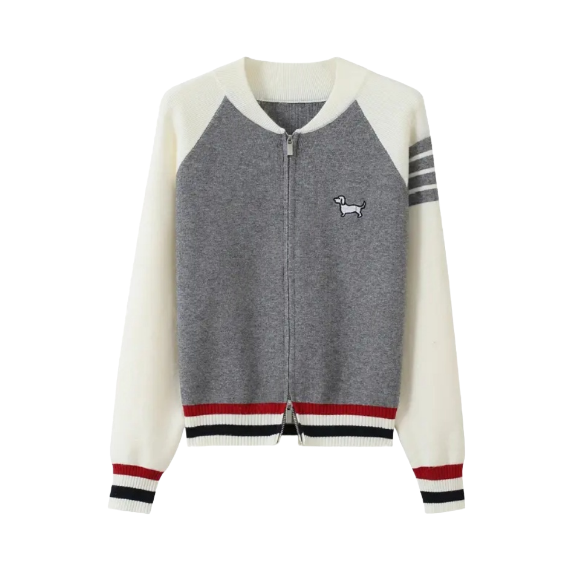 小狗毛衣棒球服外套女秋冬新款休闲夹克拼色刺绣针织减龄开衫