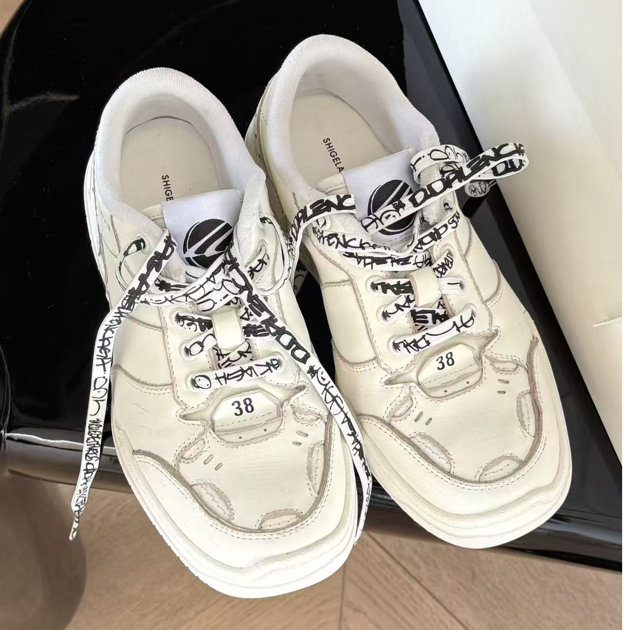 诗歌兰真皮女鞋2025早秋新款厚底增高老爹鞋时尚百搭休闲运动鞋潮