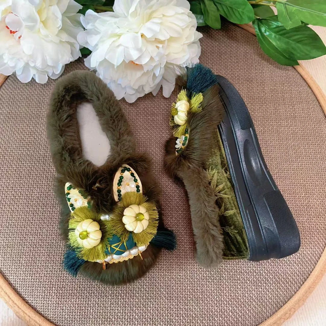 冬季新款传统成人虎头鞋非遗纯手工汉服鞋老北京布鞋女鞋厚底棉鞋