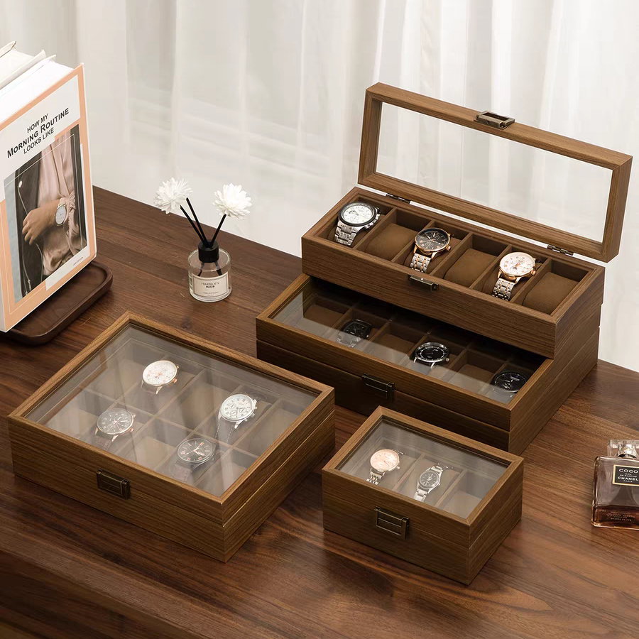 手表收纳盒专用胡桃木纹盒子高档精致家用收藏存放首饰展示盒复古