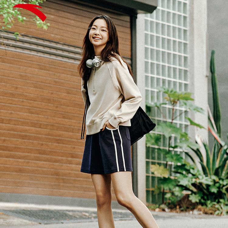 安踏半拉链连帽卫衣女款冬季新款SORONA舒适极简纯色训练运动上衣