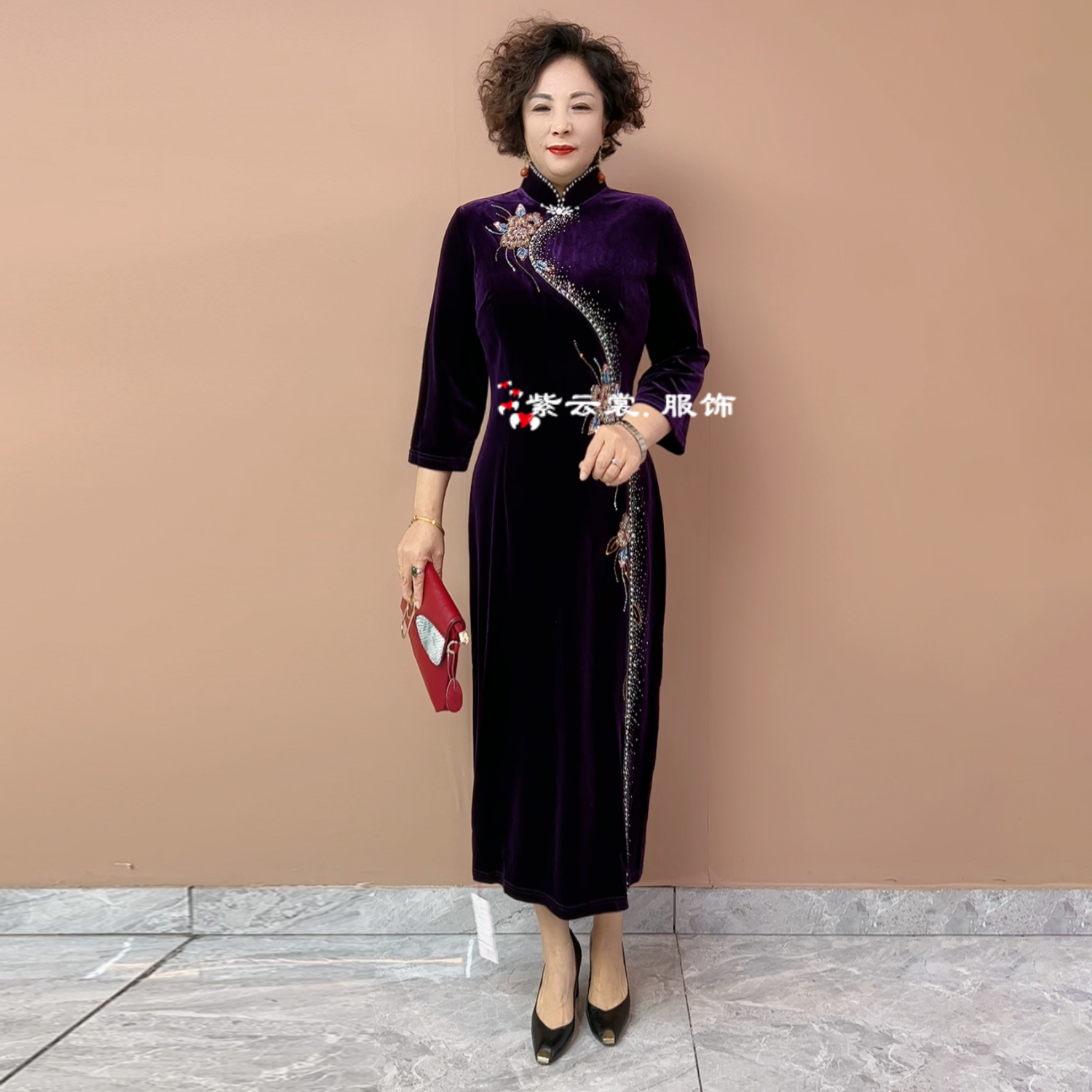 喜妈妈婚礼服高端轻奢喜婆婆婚宴装秋冬新款结婚旗袍年轻款连衣裙