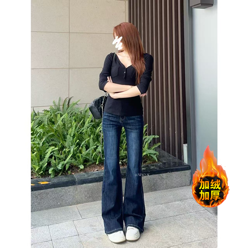 【小爱】2025秋季新款复古美式高腰宽松不贴腿辣妹微喇弹力牛仔裤女