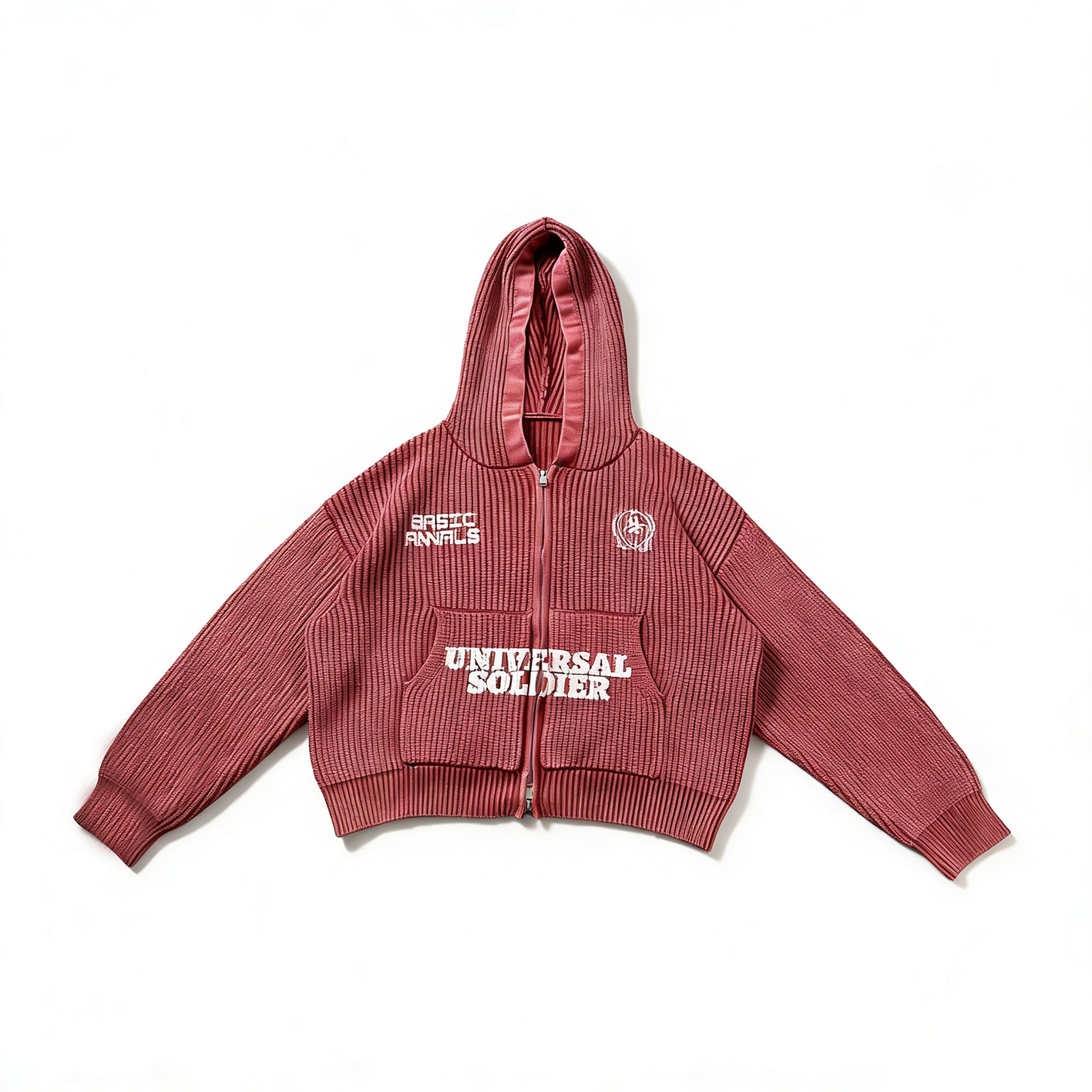 Basic annals连帽毛衣水洗拉链卫衣短宽超重磅马年红色boxyfit