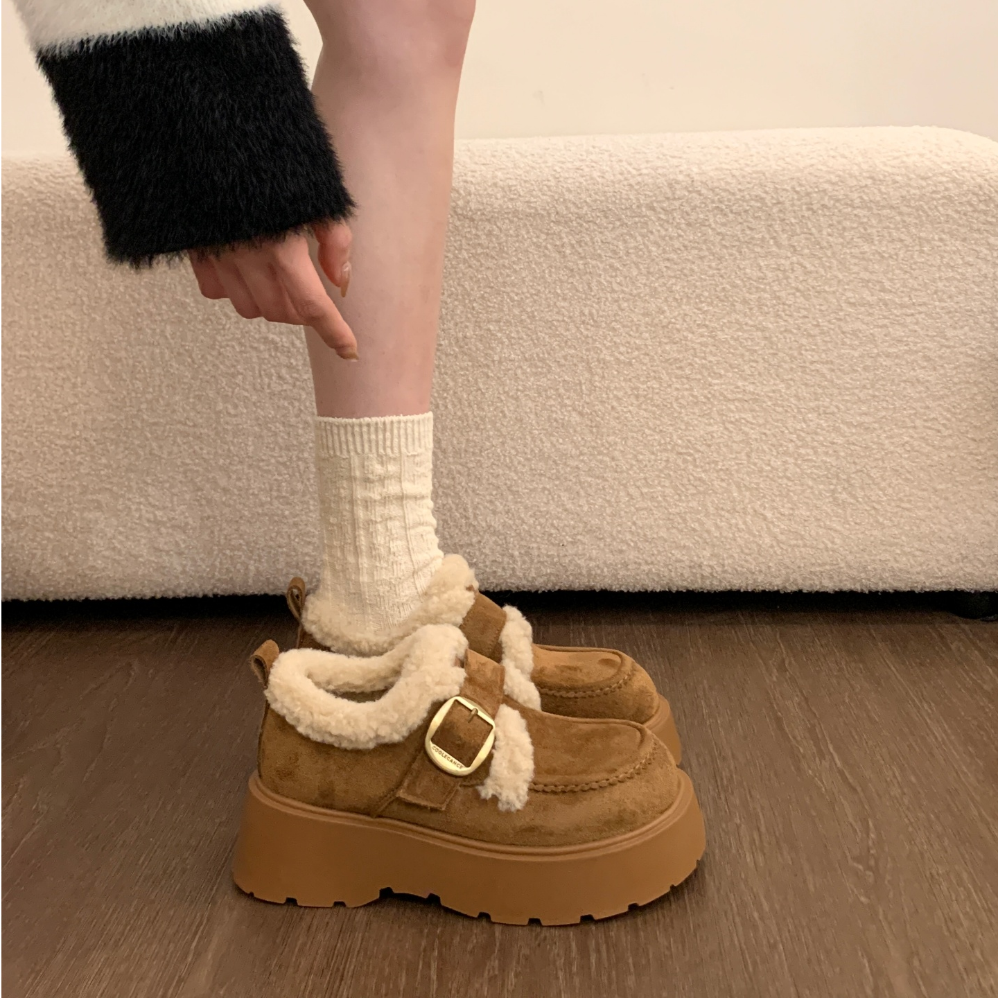 厚底增高加绒保暖雪地靴女鞋2025新款冬季毛毛鞋勃肯鞋乐福鞋棉鞋