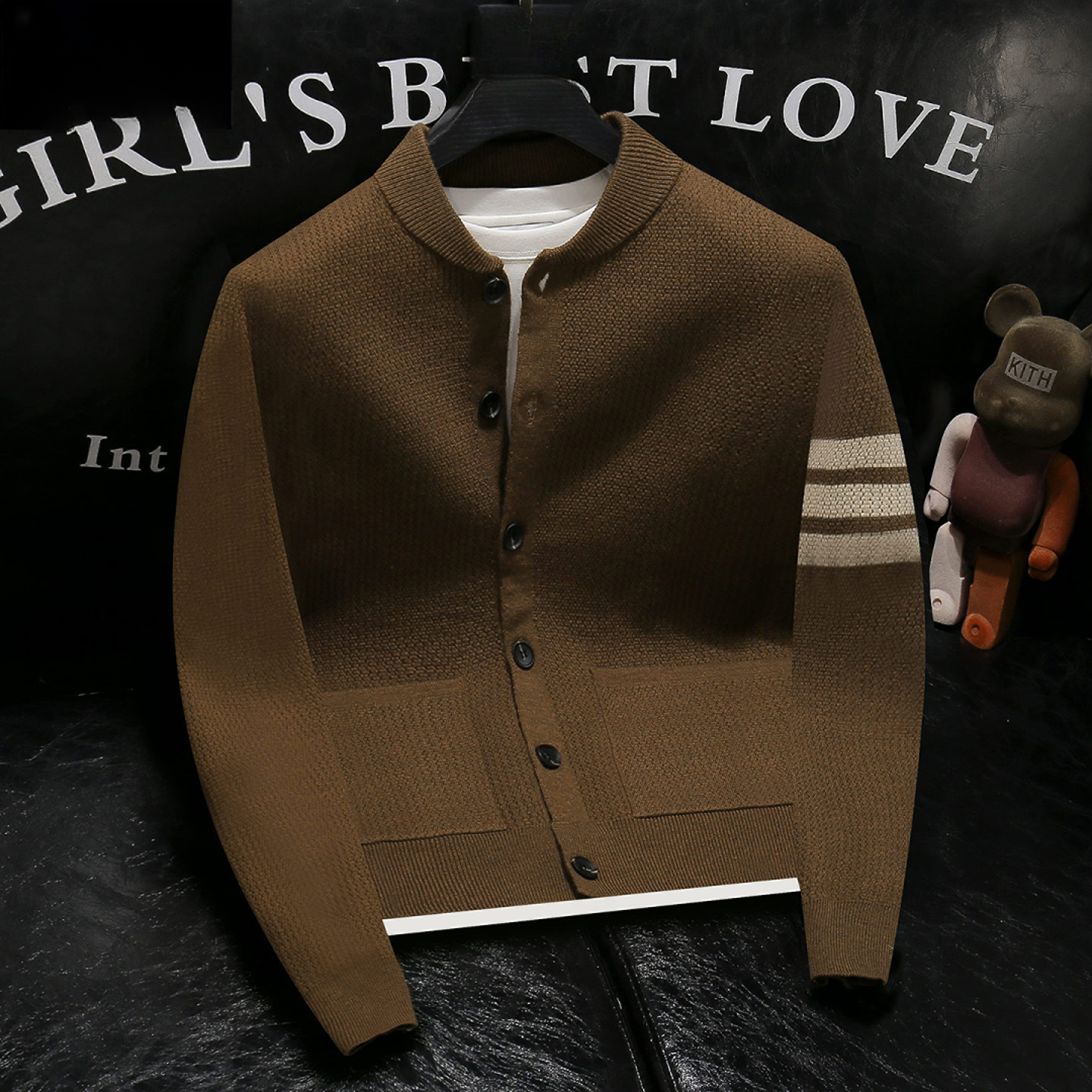 玛加西曼特男士春秋冬季毛衣外套宽松纯色针织开衫上衣休闲外套