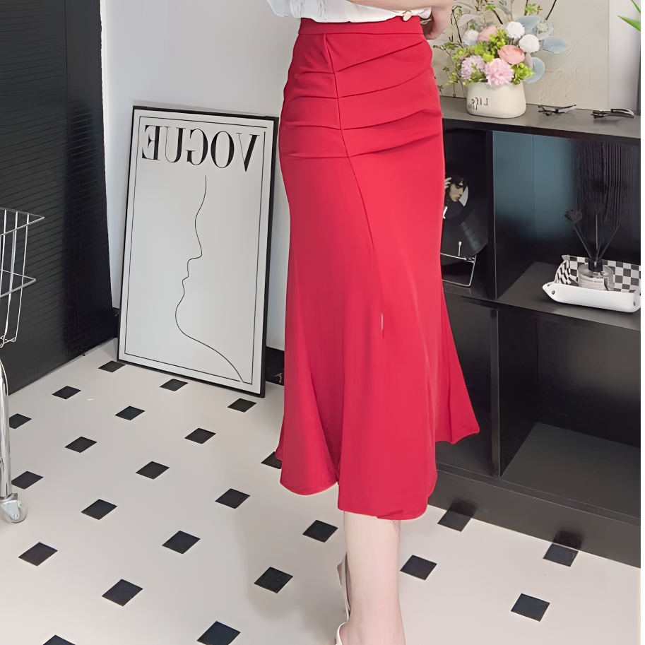 鱼尾半身裙中长款春夏新款韩版修身包臀裙高腰显瘦荷叶边气质裙子