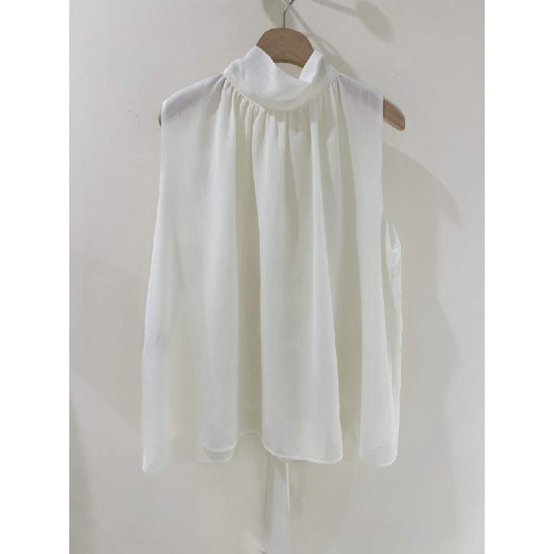 一眼惊艳感！立领微透无袖背心女褶皱慵懒风百搭好看独特衬衫上衣