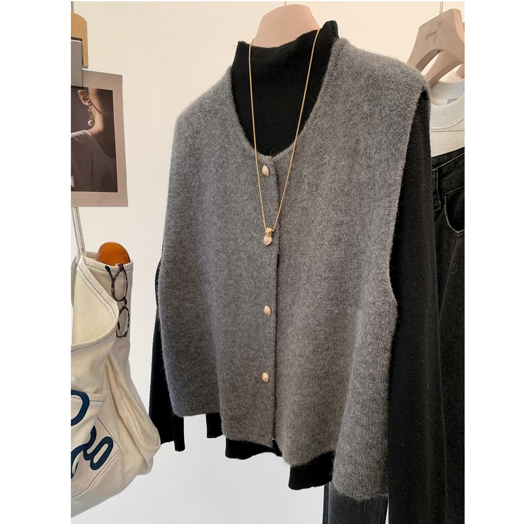 1681马甲背心宽松针织衫百搭套头时尚新款薄款打底休闲