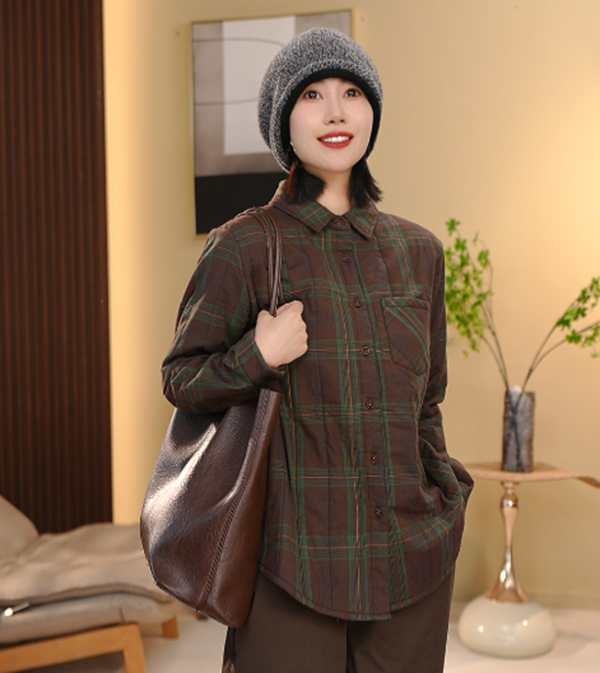 BEIJU 2025新款格子纹时尚复古长袖减龄松弛感夹棉短外套女3080