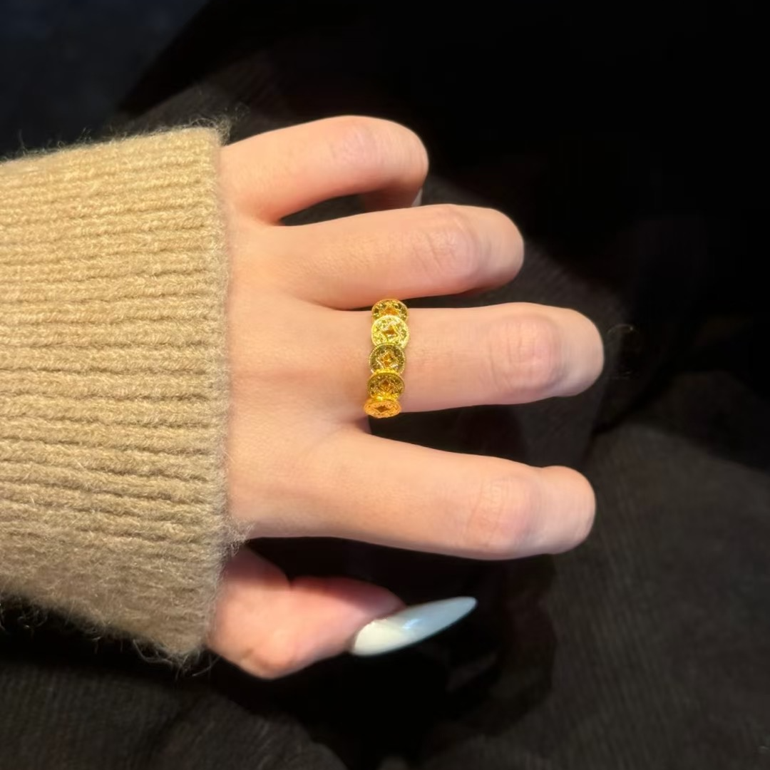 铜合金戒指 新中式碎冰冰戒指女轻奢高级感指环设计食指戒