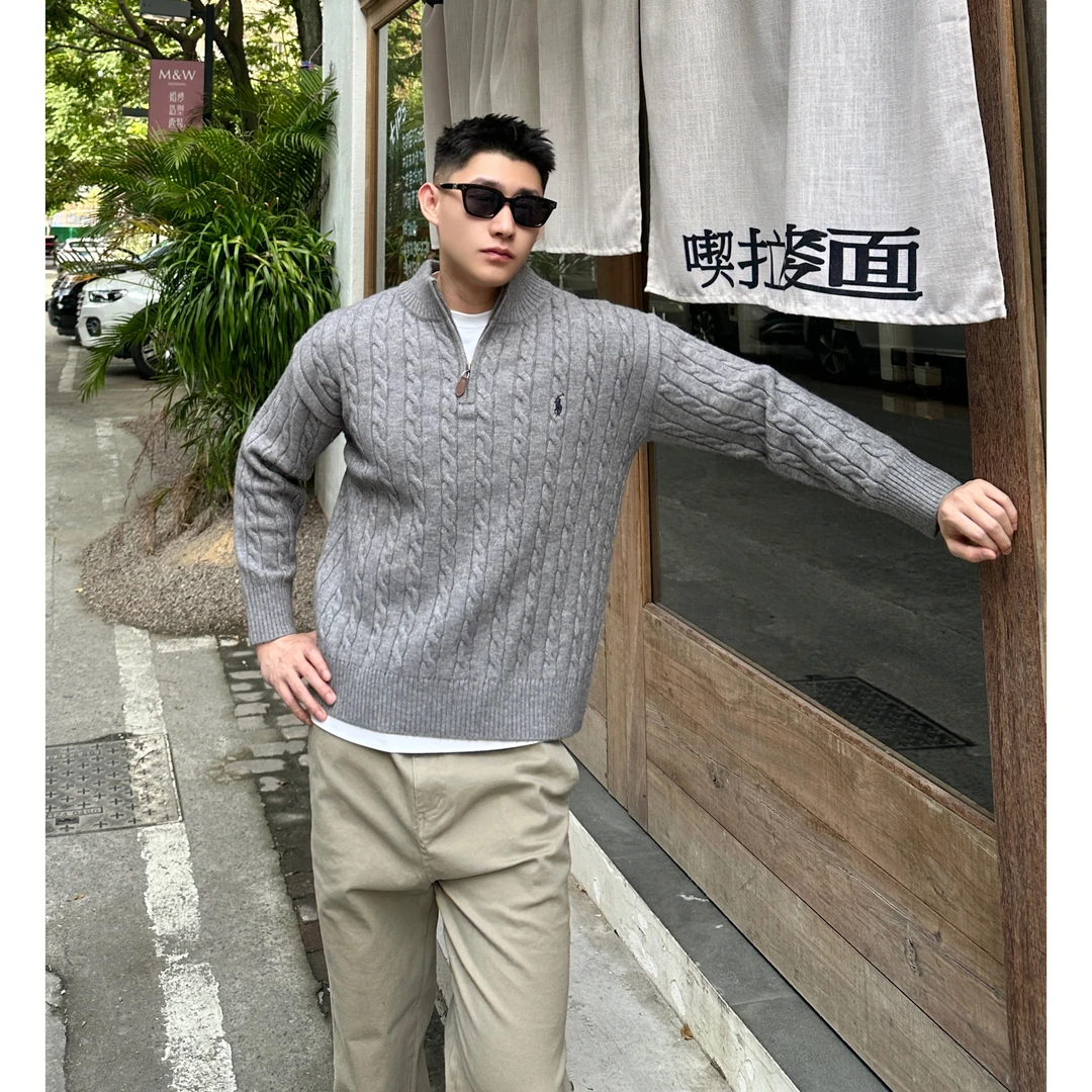 小马刺绣半拉链毛衣高密针织保暖加厚针织衫宽松秋冬情侣毛衣