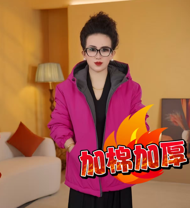 2025冬季拼色棉服新款女装外套气质百搭宽松连帽上衣