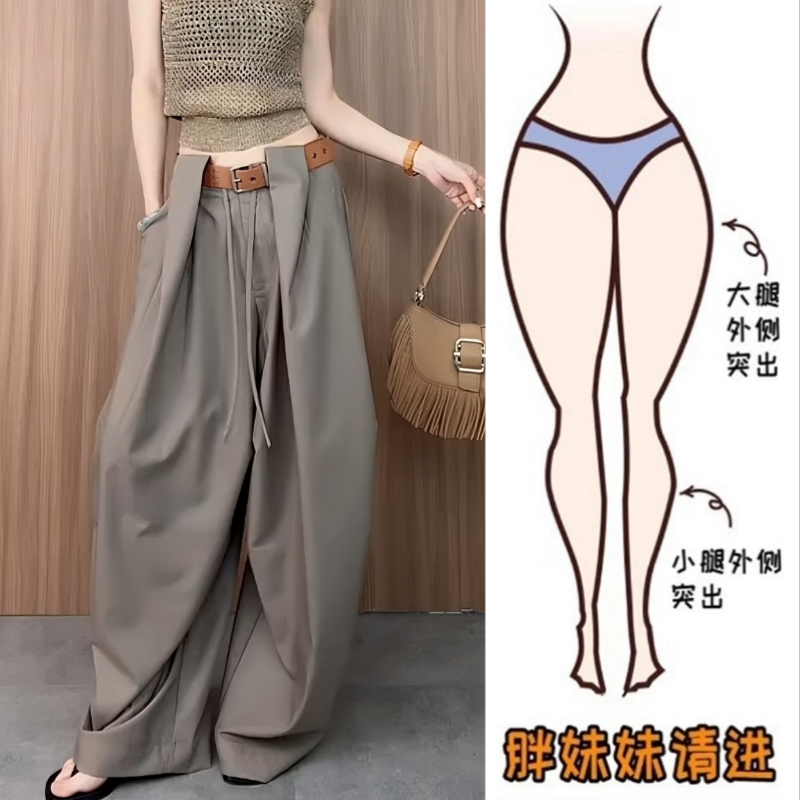 Aimeerosa/艾洛莎韩版百搭阔腿伞兵裤夏季褶皱不规则设计感休闲裤